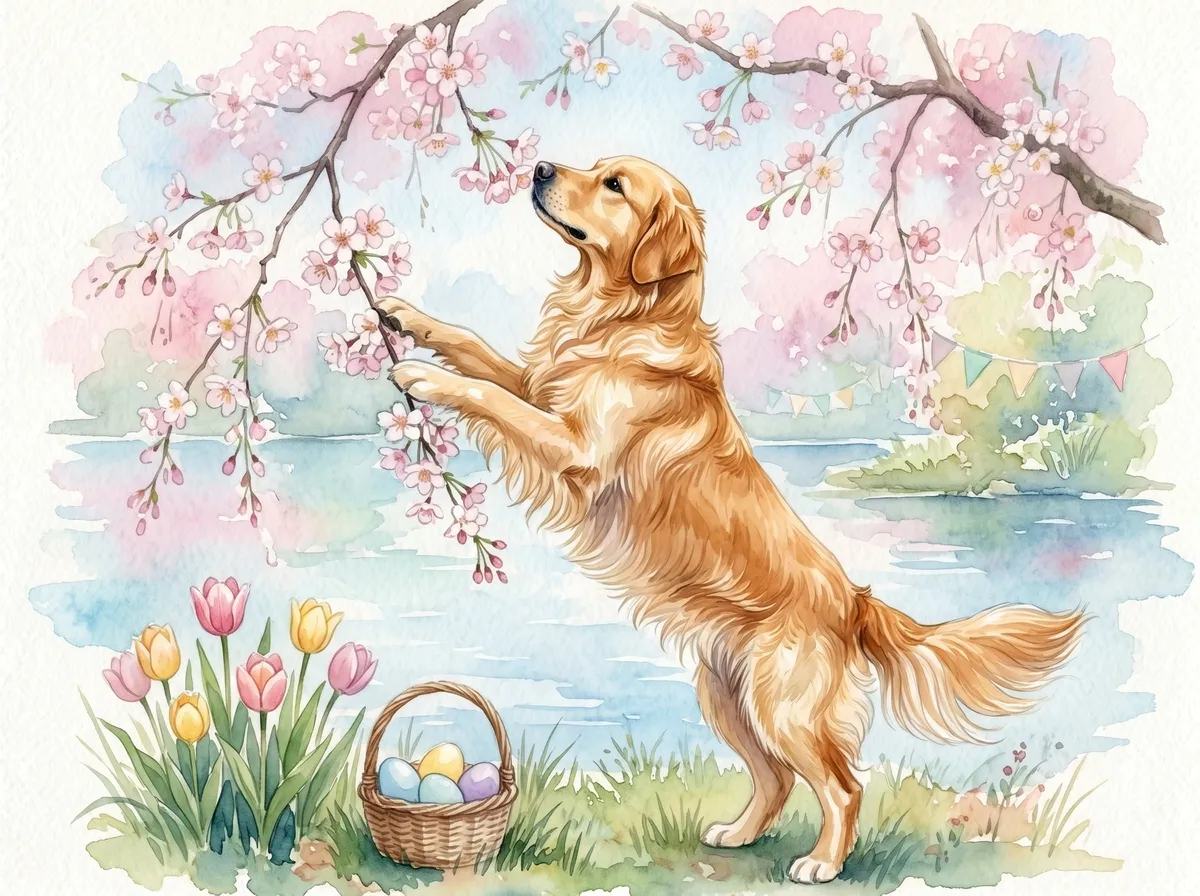 Golden Retriever watercolor calendar month 4